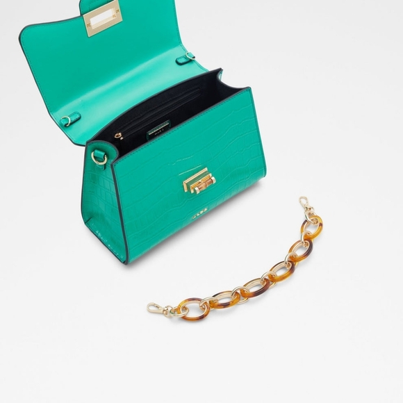 Aldo Dark Green Aubray Top Handle Bag with Gold Chain - Picture 5 of 6